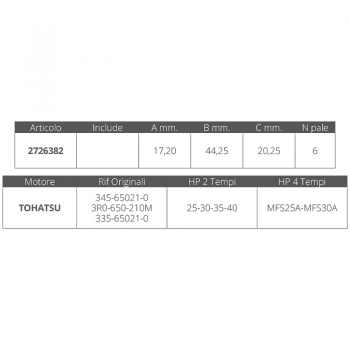 RODETE TOHATSU 2T 25-30 HP